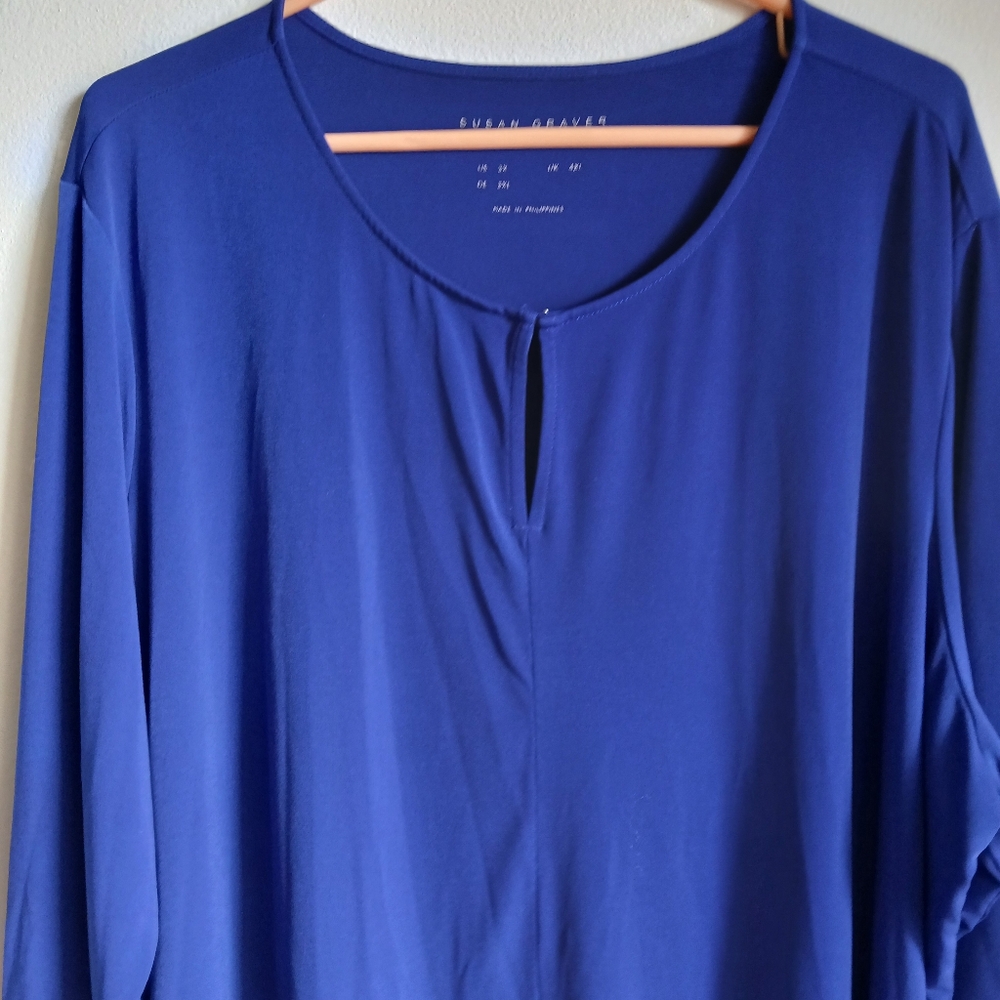 SUSAN GRAVER Womens 3X Modern Essentials Tunic Top Blue 3/4 Sleeve Shirt FLAW - Picture 4 of 12